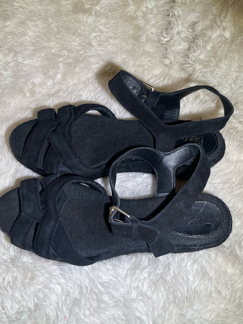 Biden black wedge women’s Suede Strappy Sandals size 9
